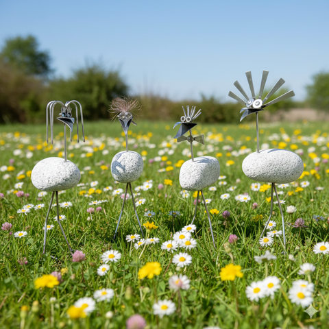 Steinvogel SV 85 ca. 40cm hoch aus Granit und Edelstahl zur Wahl 4 verschiedene Köpfe