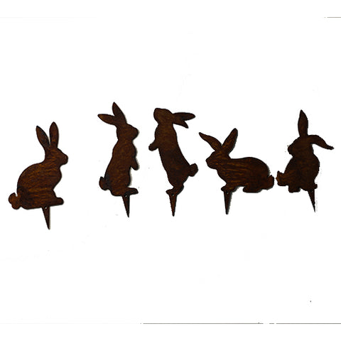 Edelrost Hasenstecker 5er Set Gartenstecker aus Metall