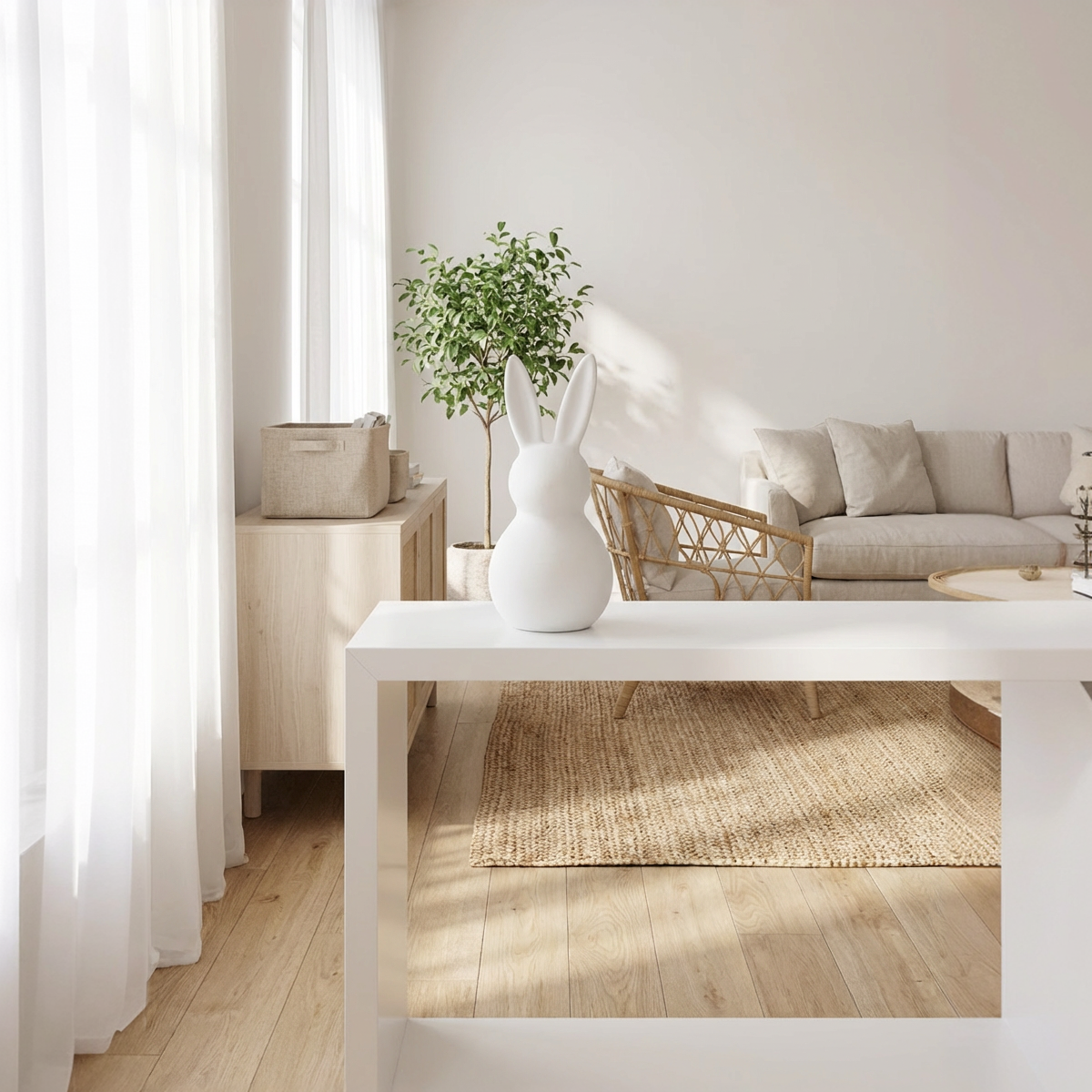 Deko Osterhase aus Keramik modern – Weiß Matt – 34 cm – Minimalistische Wohndekoration
