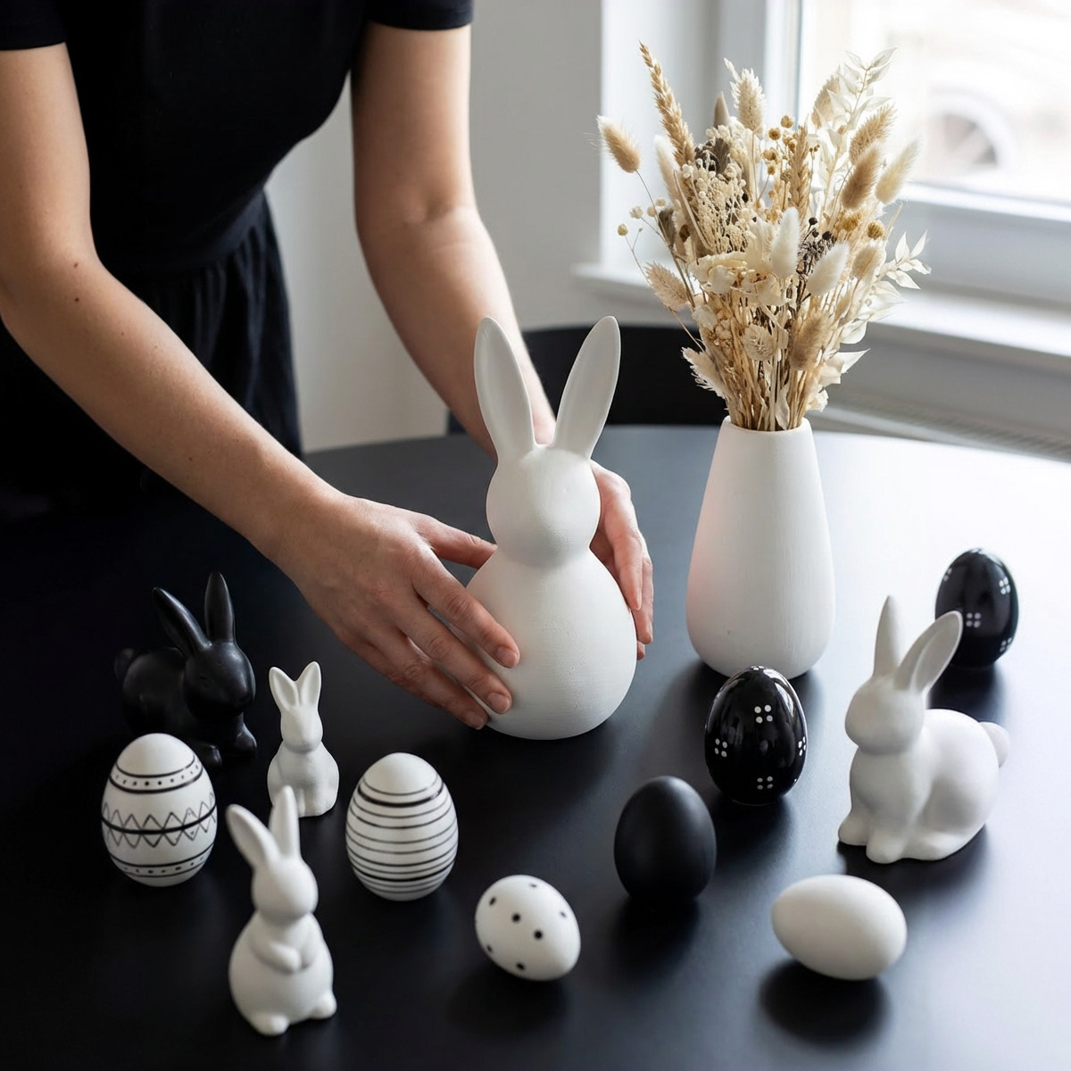 Deko Osterhase aus Keramik modern – Weiß Matt – 20 cm – Minimalistische Wohndekoration