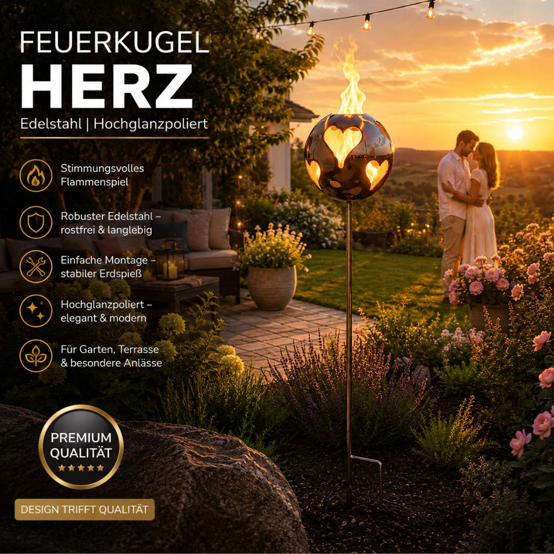 Feuerkugel Motiv Herz Ø 13cm aus Edelstahl