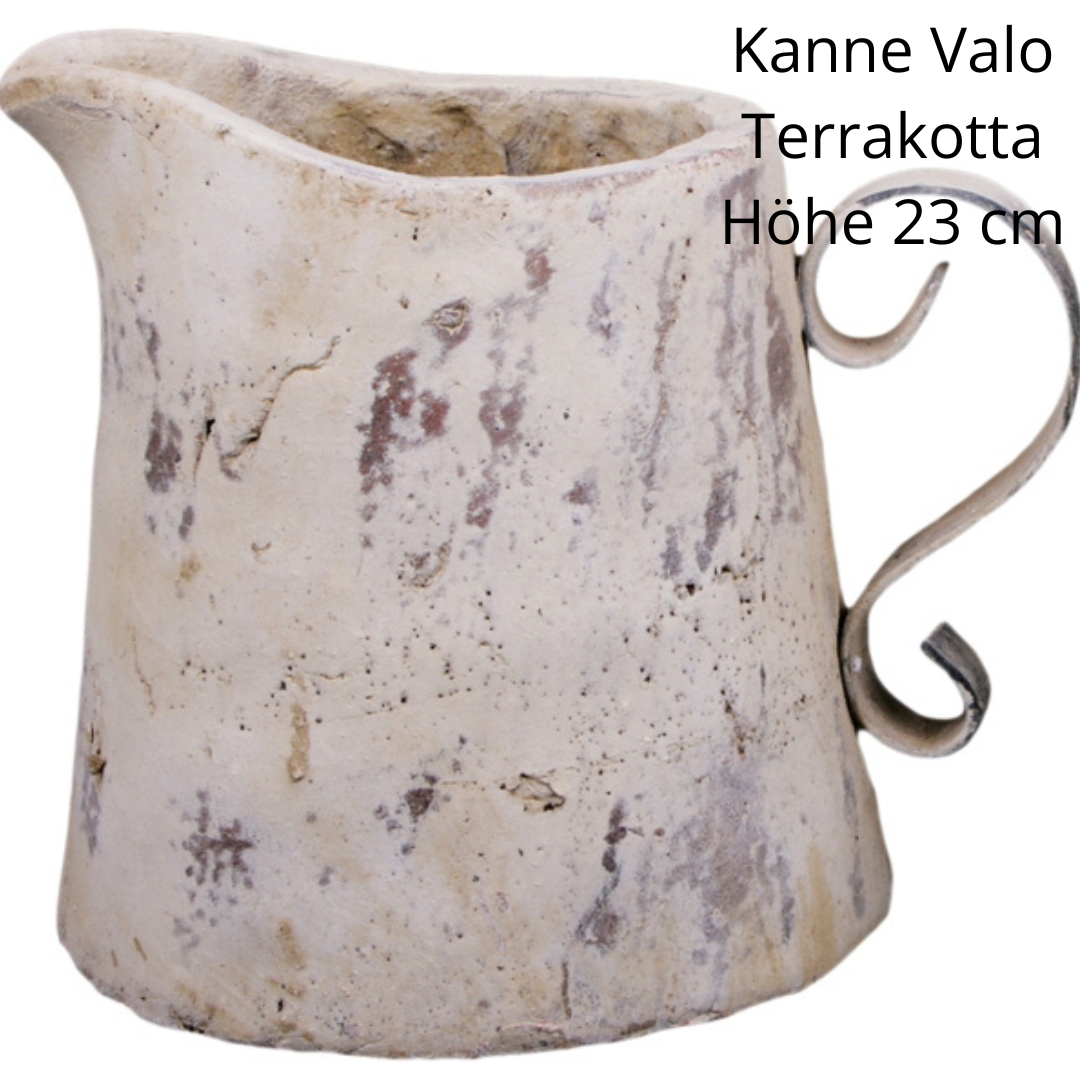 Dekokanne Valo Creme aus Terrakotta – Vintage Gartendeko & Wohnaccessoire, 23 cm