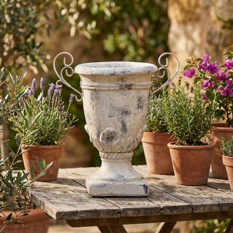 Dekopokal Valo Creme aus Terrakotta – Vintage Gartendeko & elegantes Wohnaccessoire
