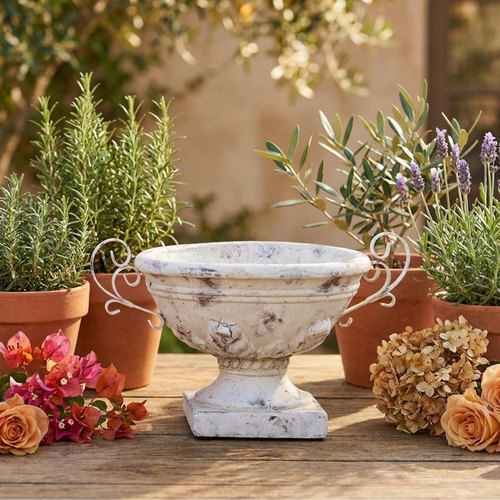 Dekoschale Valo Creme aus Terrakotta – Vintage Gartendeko & stilvolle Pflanzschale