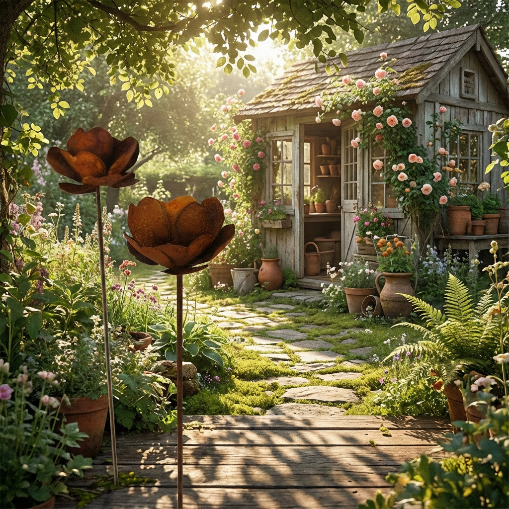 Edelrost Gartenstecker Lichtmohn 80 cm – Metall Blume Ø 15 cm