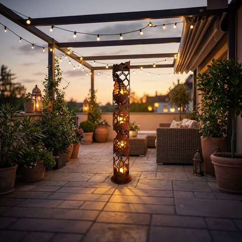 Edelrost Lichtsäule 147 cm – Windlichtsäule Metall Garten