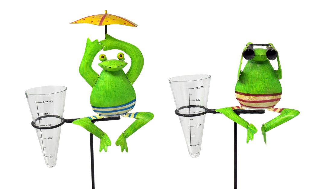 Regenmesser Frosch aus Metall mit Fernglas oder Regenschirm ca. 125 cm