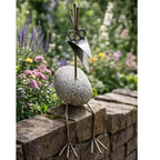 Steinvogel Kantenhocker aus Granit und Edelstahl Naturstein Deko