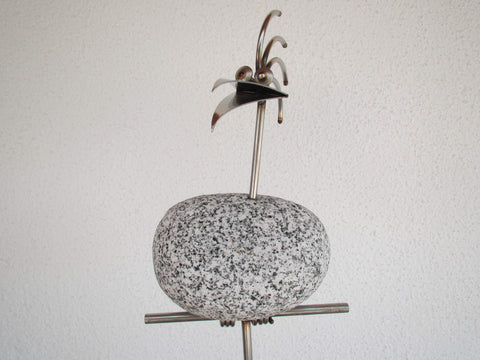 Gartenstecker Steinvögel zur Wahl aus Edelstahl und Granit  am Stab ca. 110cm hoch 1 - 6 Vögel nebeneinander