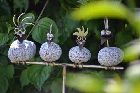 Gartenstecker Steinvögel zur Wahl aus Edelstahl und Granit  am Stab ca. 110cm hoch 1 - 6 Vögel nebeneinander