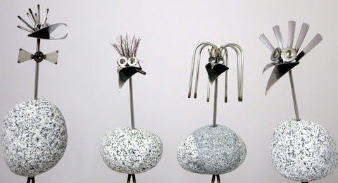 Steinvogel SV 85 ca. 40cm hoch aus Granit und Edelstahl zur Wahl Original Gebrüder Lomprich