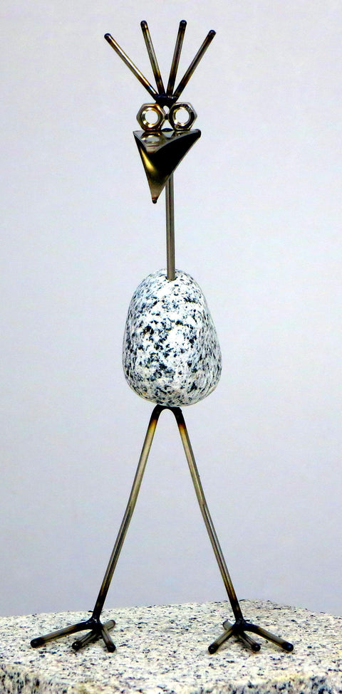 Steinvogel micro ca.22cm hoch Kamm zur Wahl aus Granit und Edelstahl