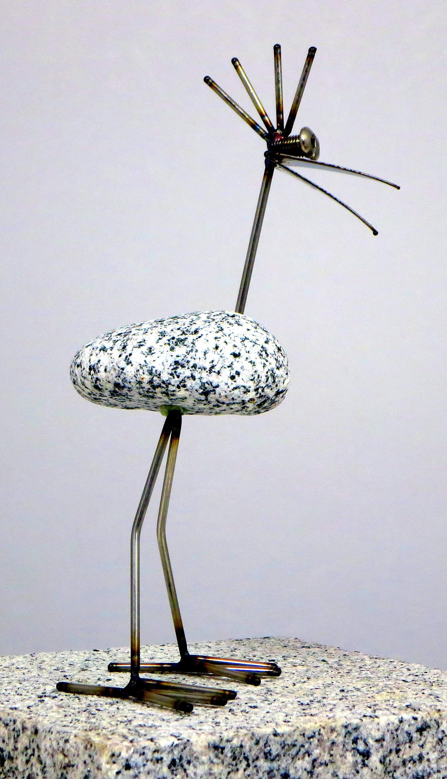 Steinvogel aus Granit und Edelstahl ca. 22 cm  2 Designs zur Wahl