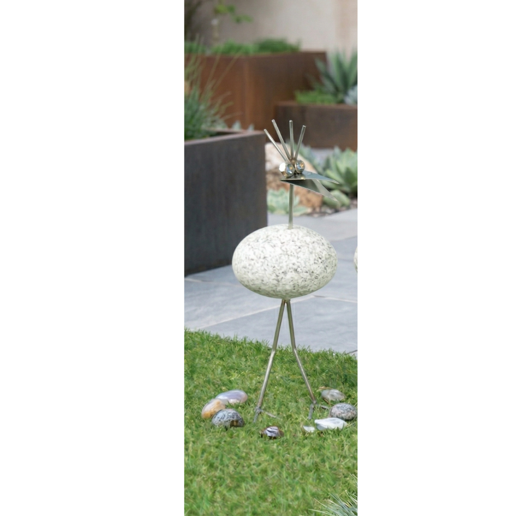 Steinvogel aus Granit und Edelstahl ca. 30 cm 5 Kopfformen zur Wahl