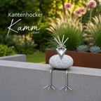 Steinvogel Kantenhocker aus Granit und Edelstahl gebogener Hals zur Wahl