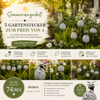Sommerangebot  5 Steinvogel Küken Gartenstecker aus Granit & Edelstahl – 5 zum Preis von 4