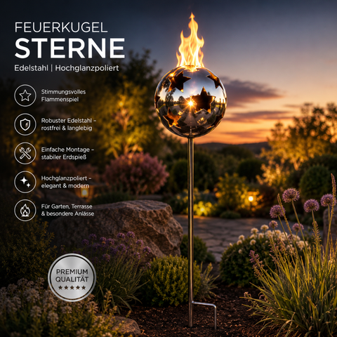 Feuerkugel Motiv Sterne  Ø 13cm aus Edelstahl