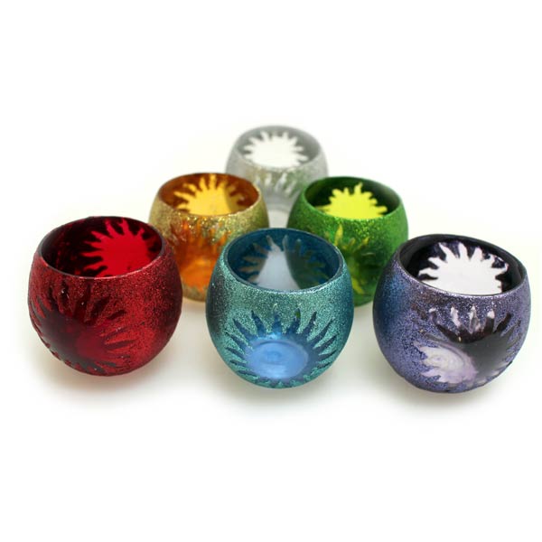 Teelichtgläser 6er Set mit Sonnenmotiv – Bunte Windlichter