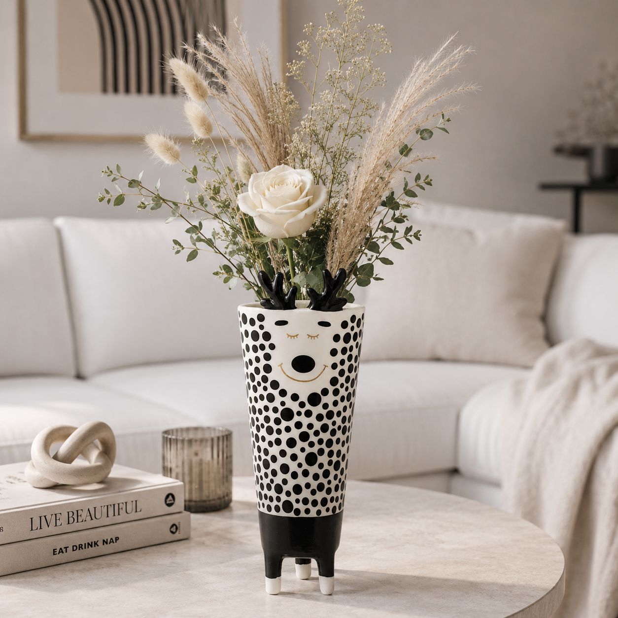Vase XOXO Keramik schwarz/weiß/goldfarben ca. 22,5 cm