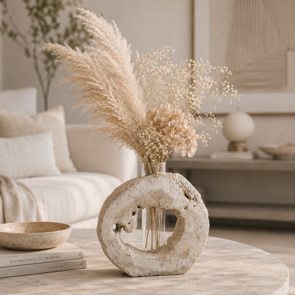 Moderne Vase aus Zement und Glaseinsatz ca. 33 cm hoch