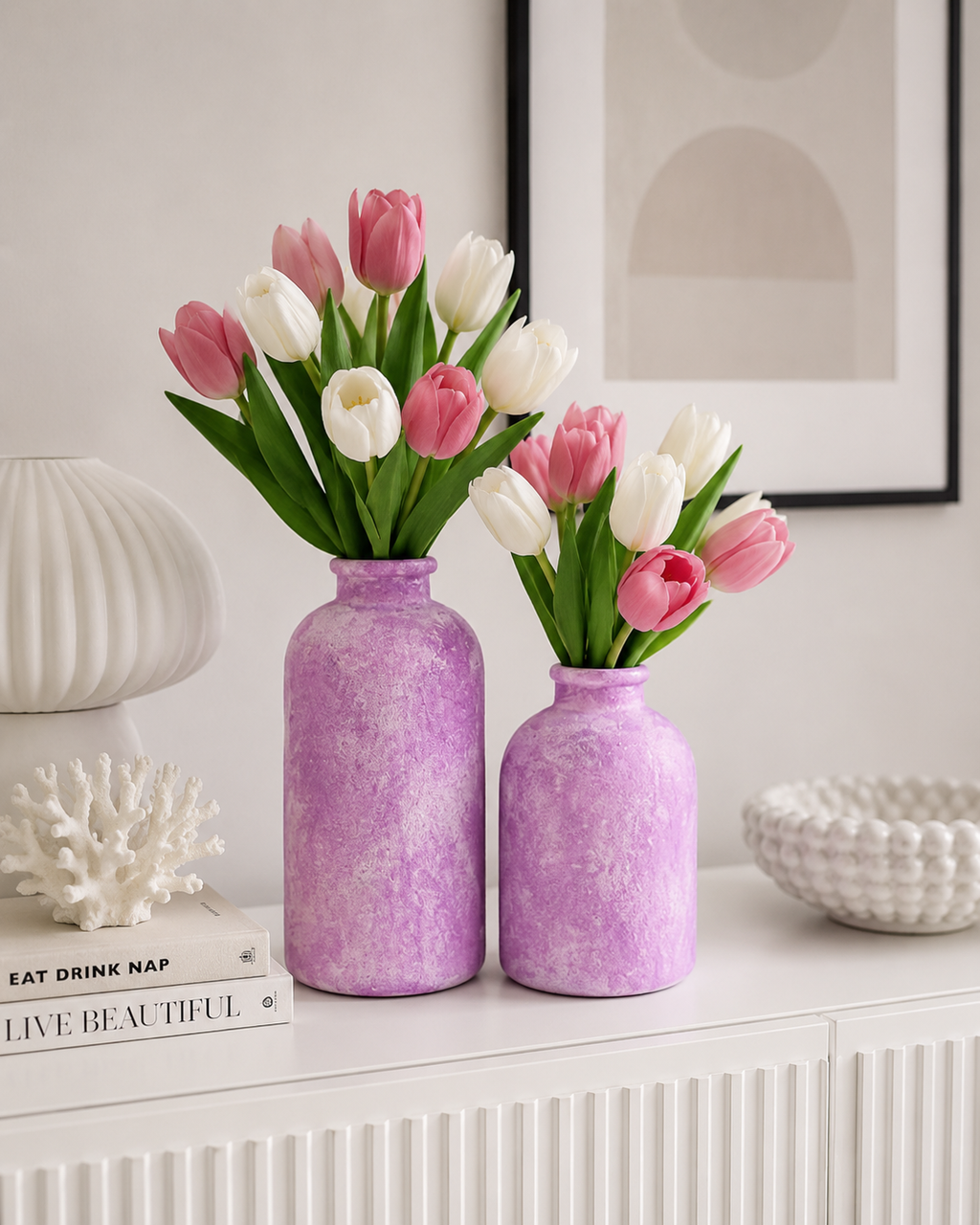 SET: 2 Glasvasen bauchig, pink 25cm und 17cm