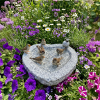 Vogelbad Granit Herz ca. 34 cm mit Steinvogel – frostfest & handgefertigt