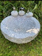 Vogelbad Granit rund ca. 34 cm mit 3 Steinvögeln Granit und Edelstahl