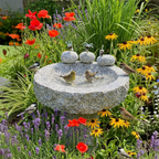 Vogelbad Granit rund ca. 34 cm mit 3 Steinvögeln Granit und Edelstahl