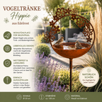 Vogeltränke „Hippie“ aus Edelrost – Gartenstecker mit Blütenkranz