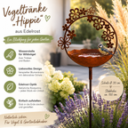 Vogeltränke „Hippie“ aus Edelrost – Gartenstecker mit Blütenkranz