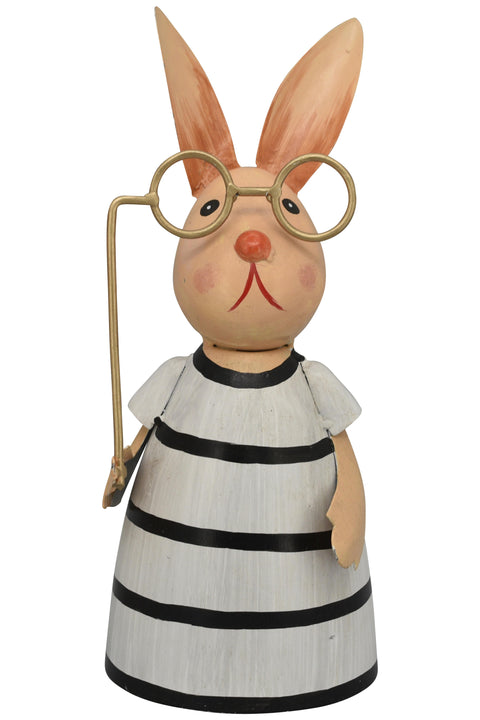 Zaunhocker Hase Metall weiß/schwarz/goldfarben gestreift ca. 12x12x24 cm