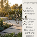 Exklusives Edelstahl Windspiel Durchmesser 80 cm Höhe 230 cm Großes Designer Windspiel für Garten