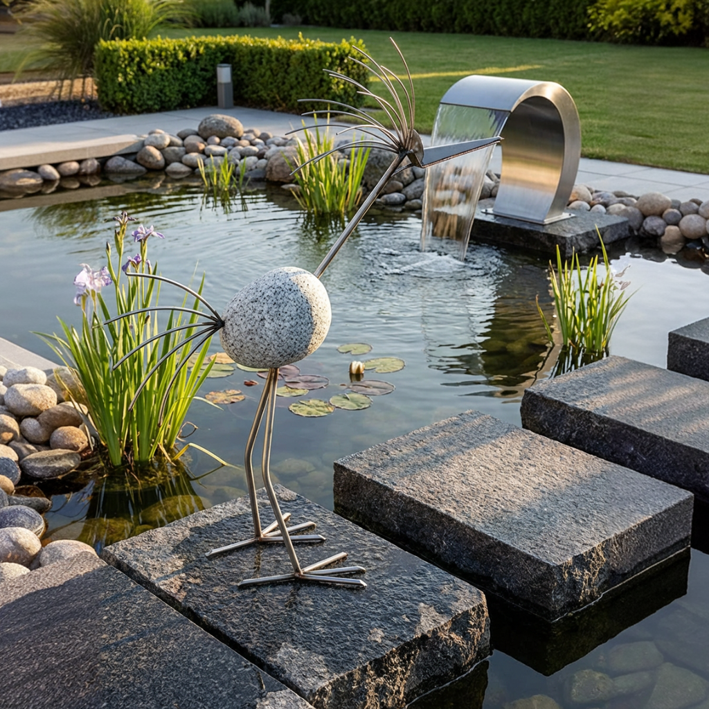 Wasserspeier aus Granit & Edelstahl 100 cm Handarbeit