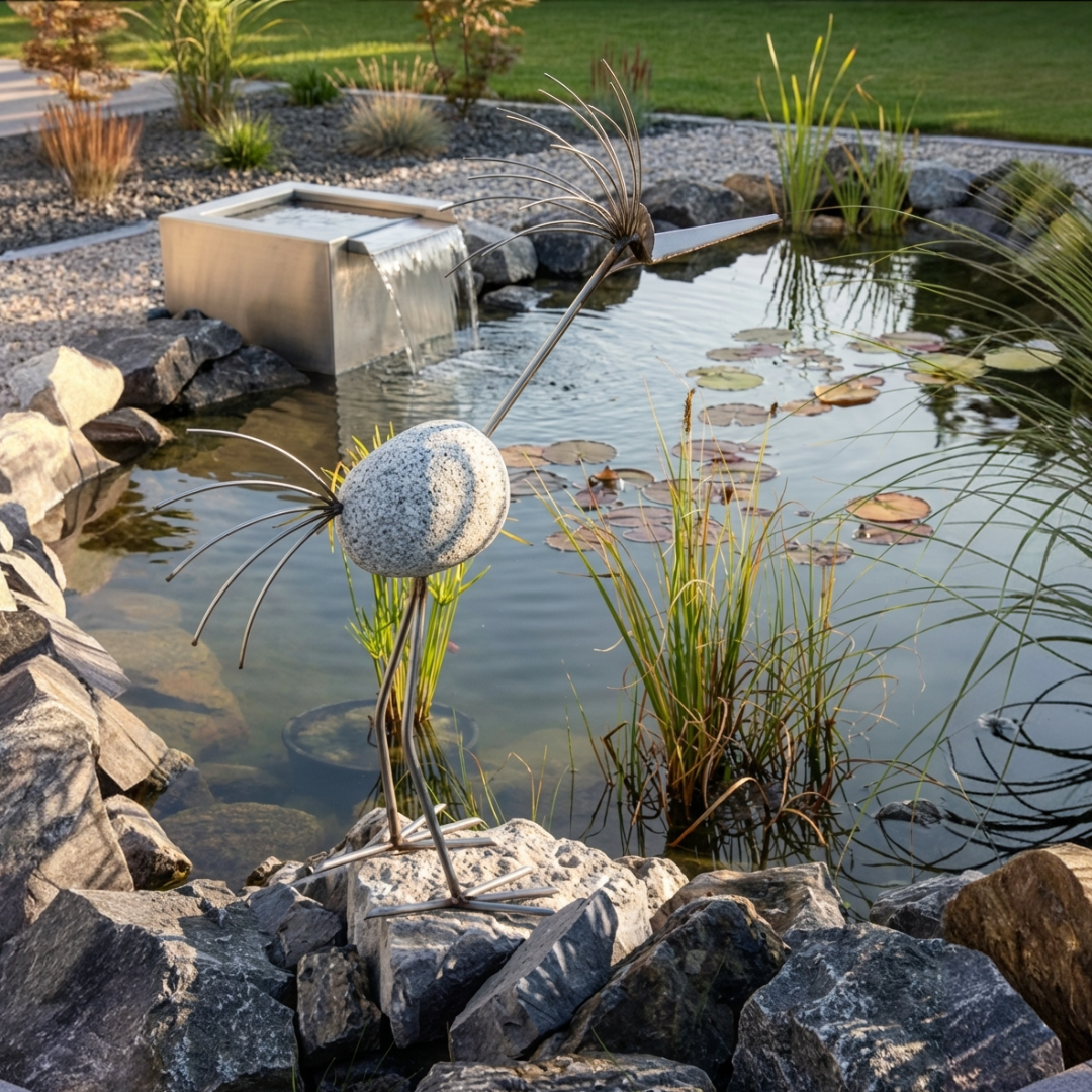 Wasserspeier aus Granit & Edelstahl 100 cm Handarbeit