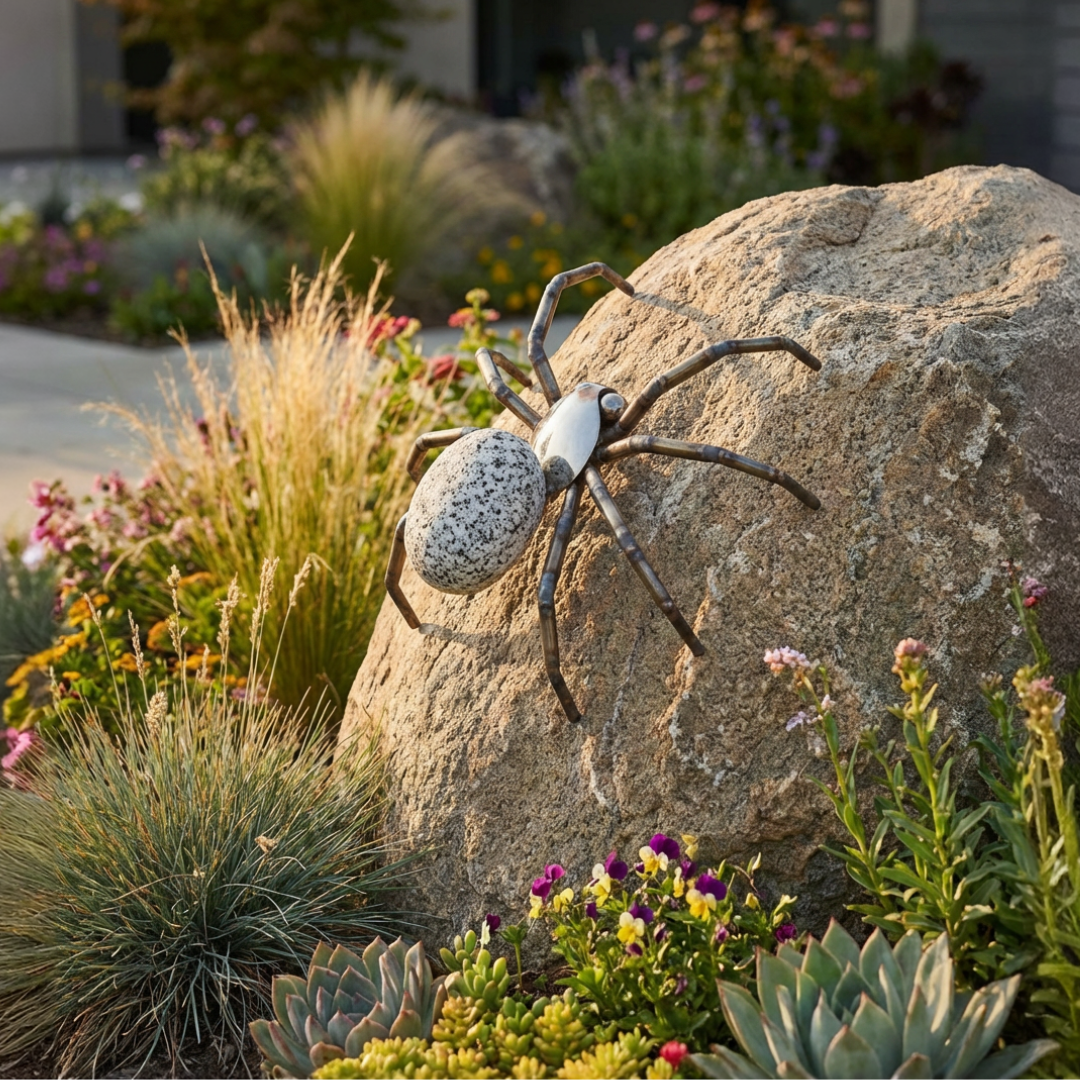 Spinne aus Granit & Edelstahl – Gartendeko wahlweise in 14 oder 22 cm