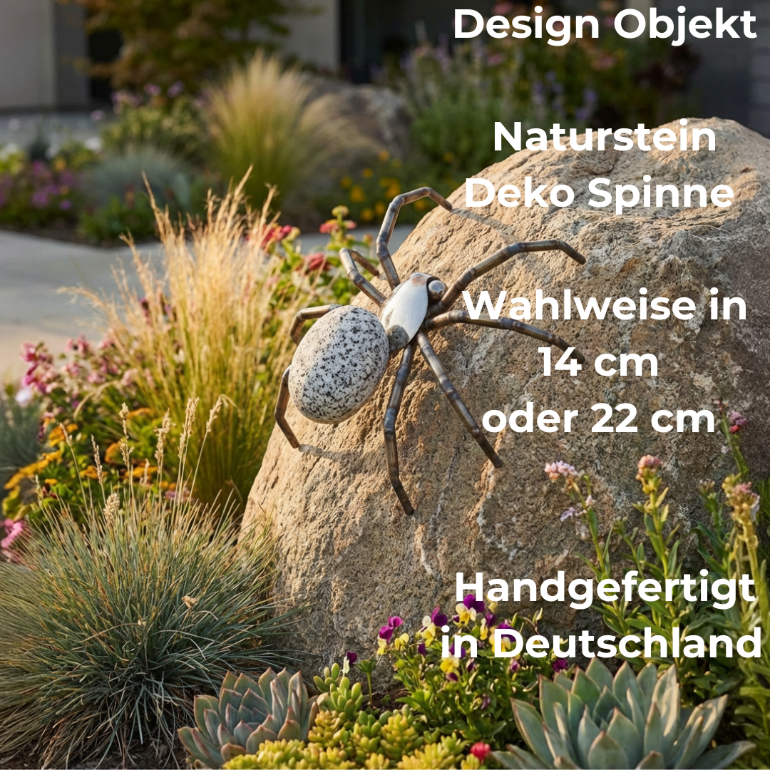 Spinne aus Granit & Edelstahl – Gartendeko wahlweise in 14 oder 22 cm