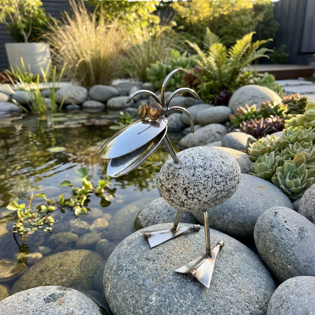 Ente aus Granit und Edelstahl ca. 15 cm hoch Naturstein Deko