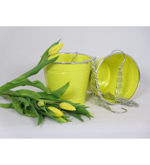 Blumenhänger aus Metall Gelb – 37 cm Deko Hängeblumentopf für Garten & Balkon