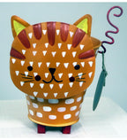 Blumenübertopf Katze aus Metall – Orange Pflanzgefäß 16 cm für Garten & Balkon