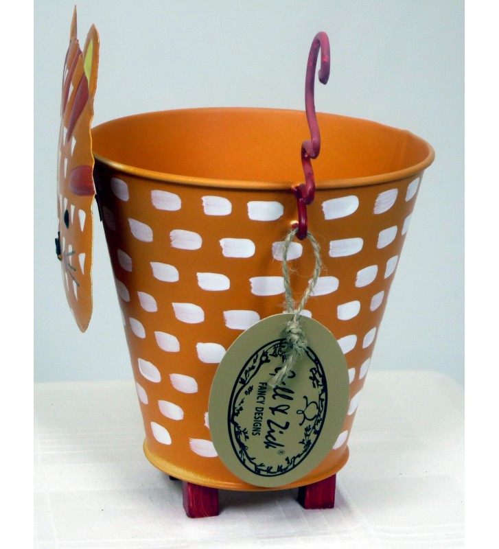 Blumenübertopf Katze aus Metall – Orange Pflanzgefäß 16 cm für Garten & Balkon