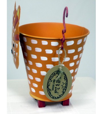 Blumenübertopf aus Metall Katze orange ca. 16 cm hoch Handarbeit