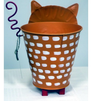 Blumenübertopf aus Metall Katze orange ca. 16 cm hoch Handarbeit