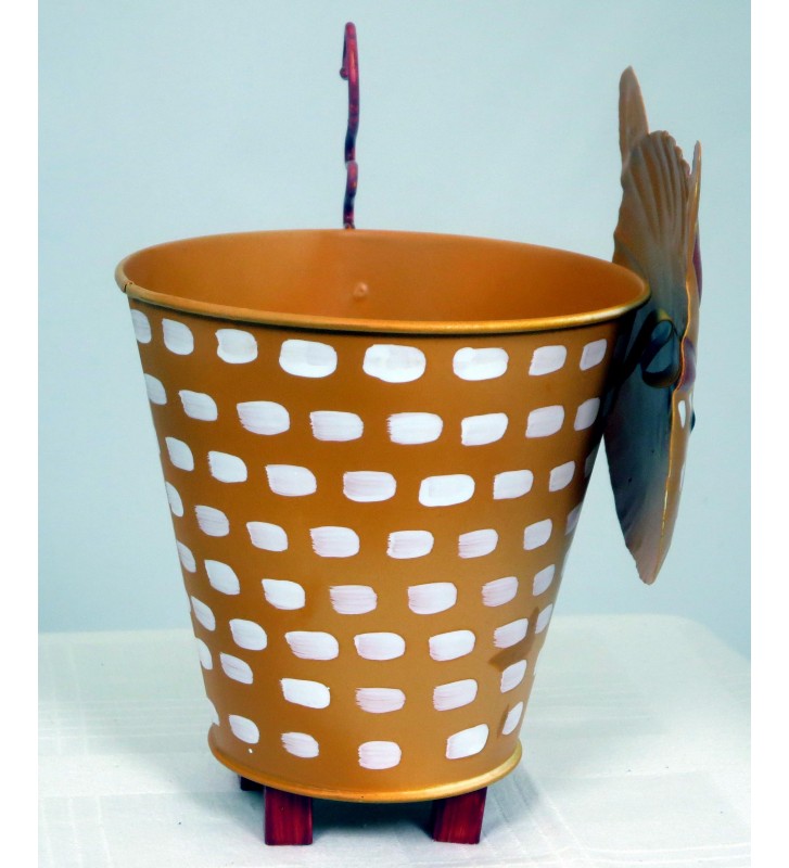 Blumenübertopf Katze aus Metall – Orange Pflanzgefäß 16 cm für Garten & Balkon