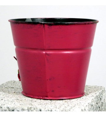 Blumenübertopf aus Metall rosa mit Blumen ca. 11 cm hoch Handarbeit