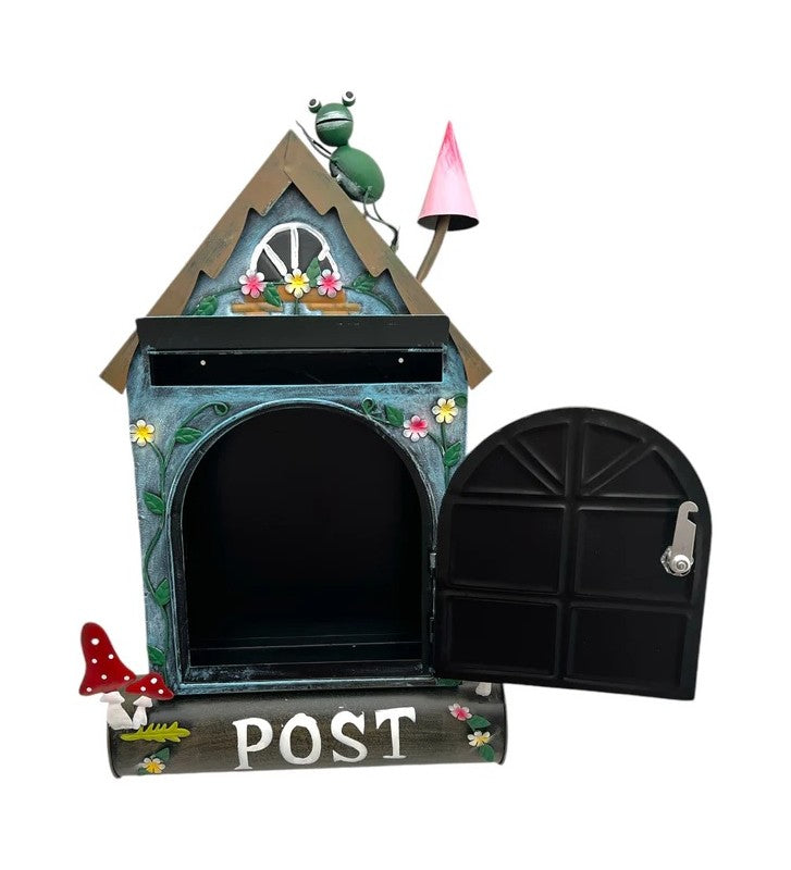 Briefkasten Blaues Haus aus Metall ca. 57x35x12 cm