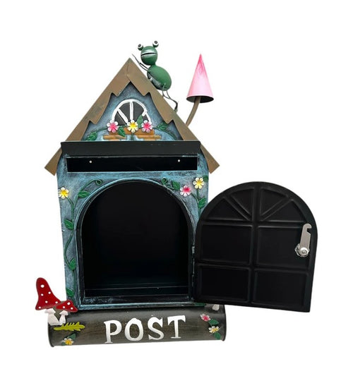 Briefkasten Blaues Haus aus Metall ca. 57x35x12 cm