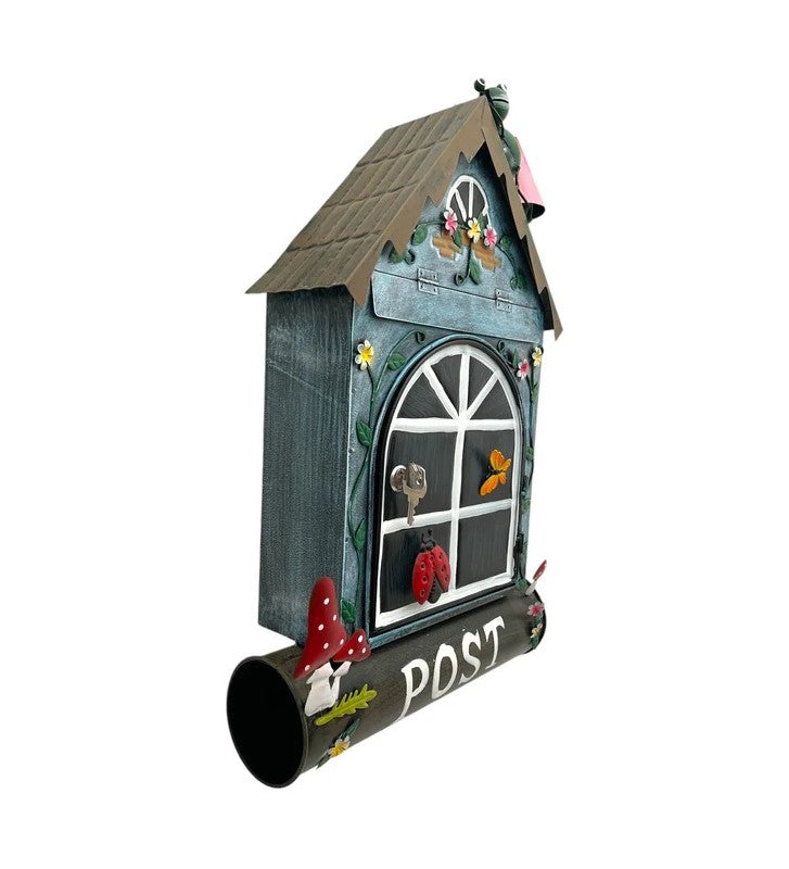 Briefkasten Blaues Haus aus Metall ca. 57x35x12 cm