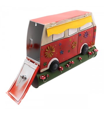 Briefkasten Bus mit Zeitungsrolle aus Metall