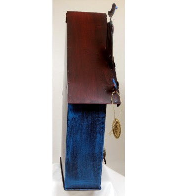 Briefkasten aus Metall Haus mit Eule blau/bunt ca. 53 cm hoch Handarbeit