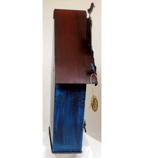 Briefkasten aus Metall Haus mit Eule blau/bunt ca. 53 cm hoch Handarbeit